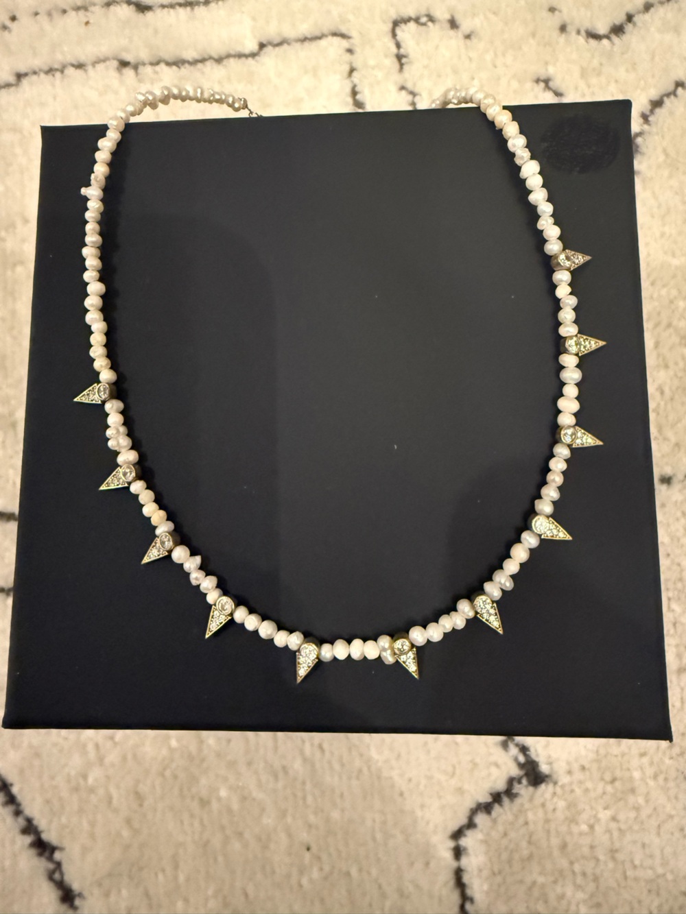 Meira T Pearl & Crystal/Diamond Accent Spike Necklace – Gold-Tone